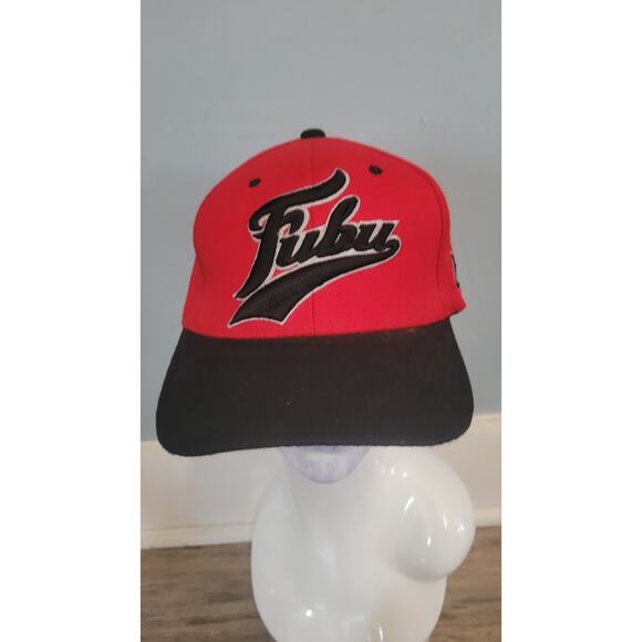 Vintage FUBU 05 Red Black Fitted Hat Two-Tone Logo Cap Y2K Streetwear Size Large - Picture 1 of 8